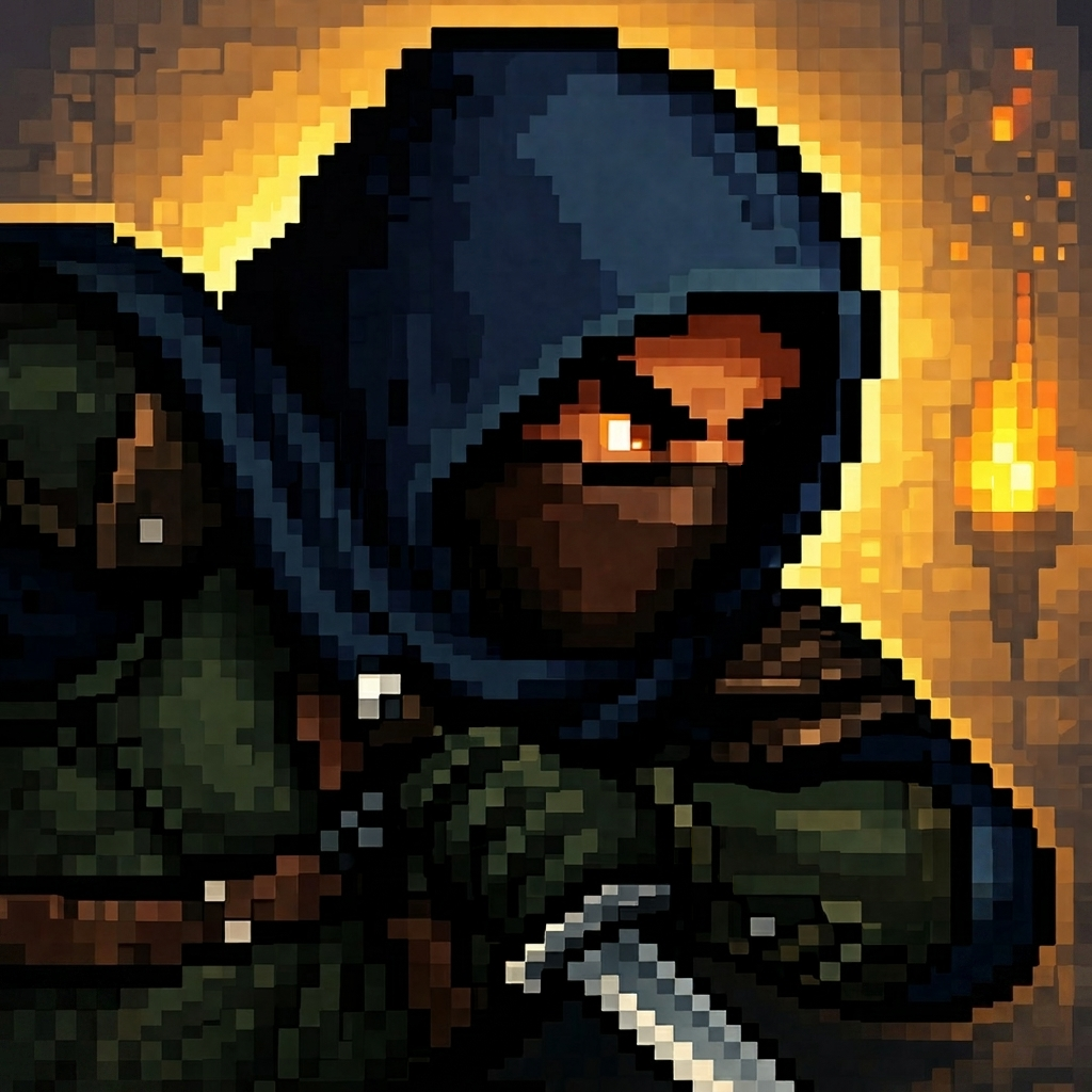 Dungeon Story key art — a hooded rogue with a torch in a dungeon