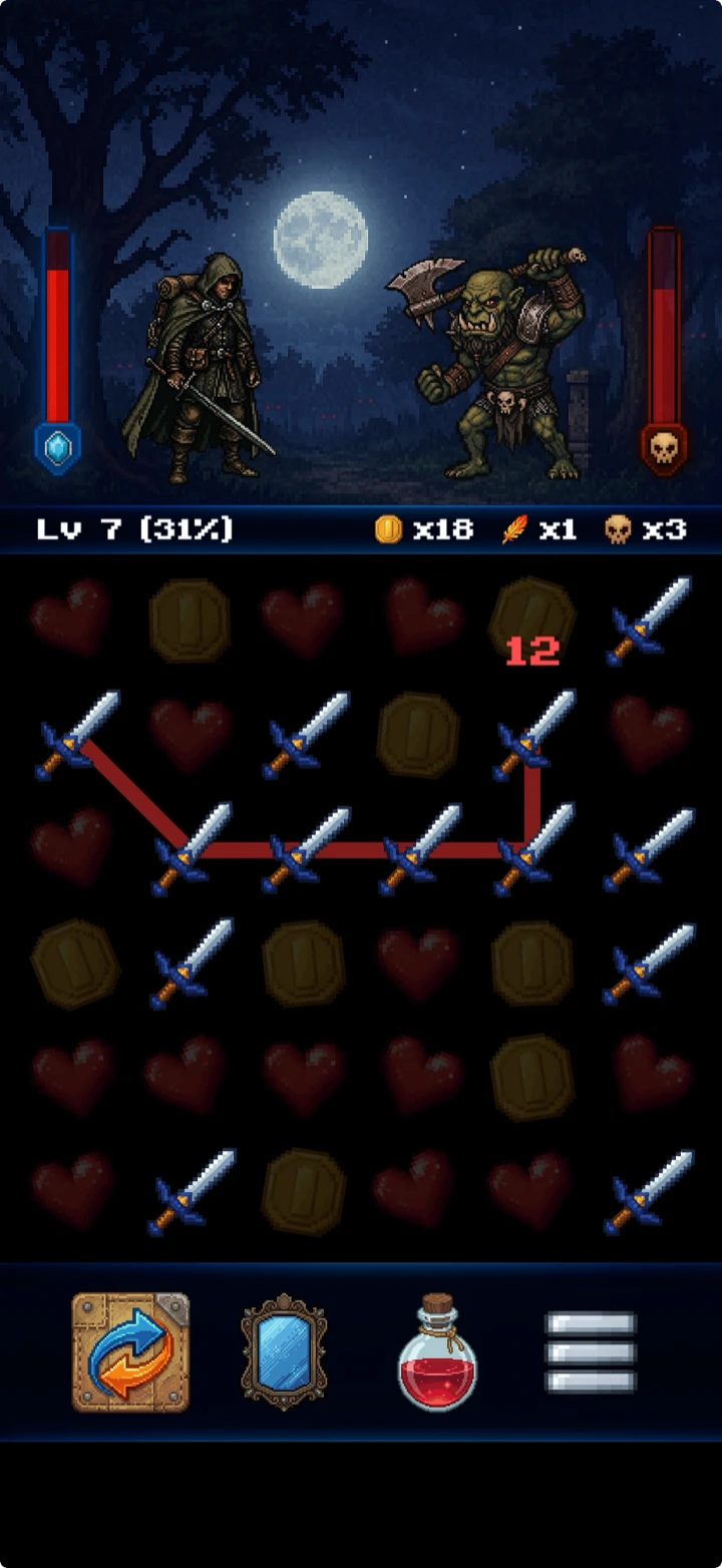 Dungeon Story — chain in motion on the battle board