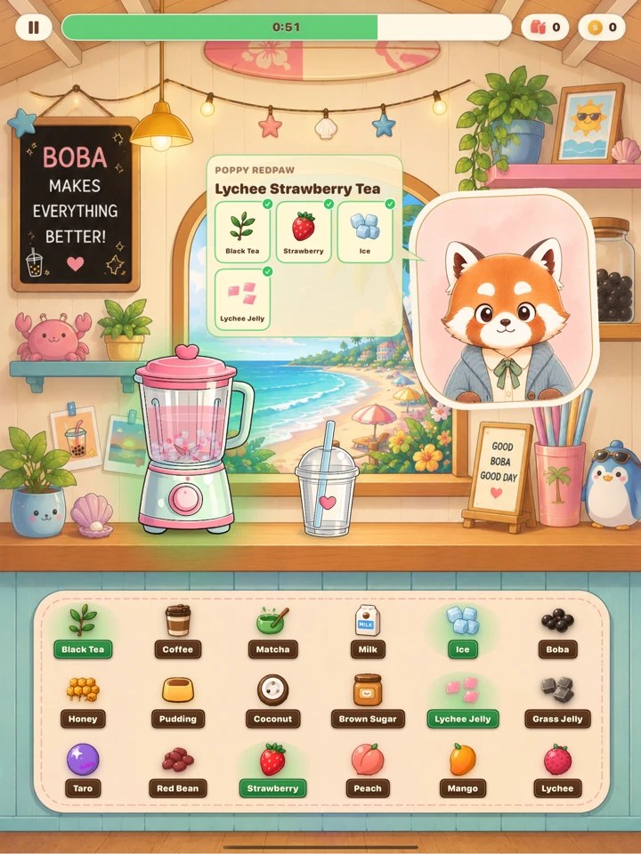 Mini Boba Shop - building a boba order with colorful ingredients